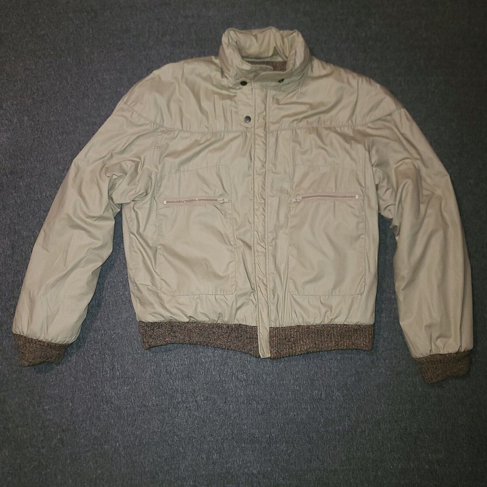 Vintage Carl Michaels Reversible‎ Windbreaker Knit Jacket Large Beige Blue